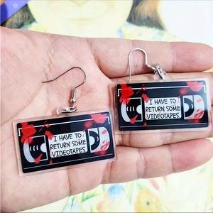 American Psycho Horror Video Tape Earrings - Halloween